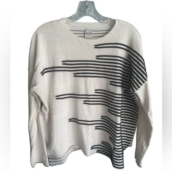 NIC+ZOE Fresh Perspective Asymmetrical Abstract Striped Relaxed Fit Sweater - Picture 4 of 8